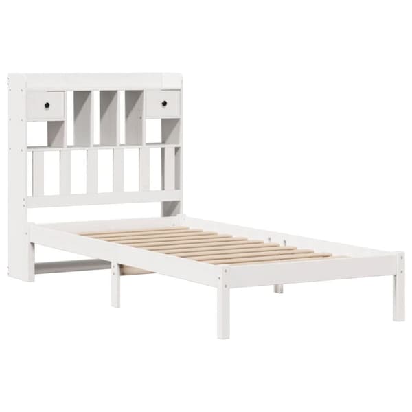 vidaXL Seng med bokhylle uten madrass hvit 75x190 cm heltre furu