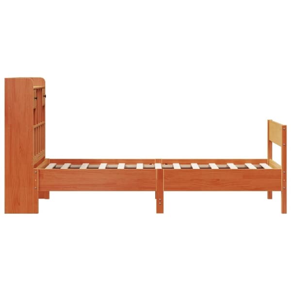 vidaXL Sänky/kirjahylly ilman patjaa vahanruskea 90x200 cm täysi mänty