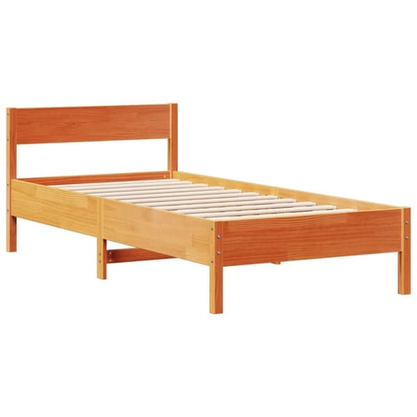 vidaXL Sänky/kirjahylly ilman patjaa vahanruskea 90x200 cm täysi mänty