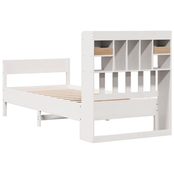 vidaXL Seng med bokhylle uten madrass hvit 100x200 cm heltre furu