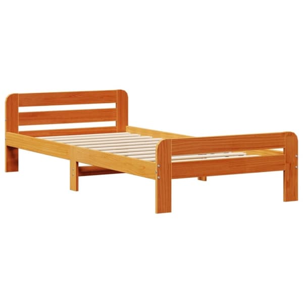 vidaXL Sängynrunko ilman patjaa vahanruskea 75x190 cm täysi mänty