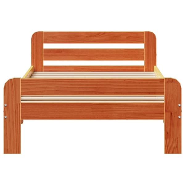 vidaXL Sängynrunko ilman patjaa vahanruskea 75x190 cm täysi mänty