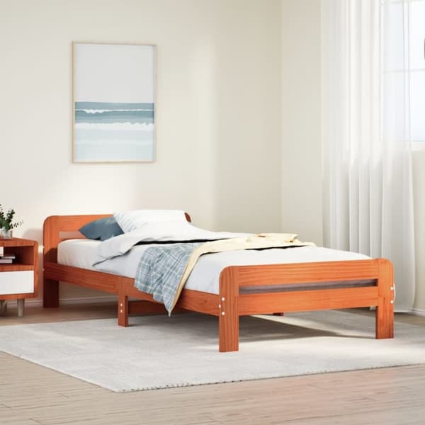 vidaXL Sängynrunko ilman patjaa vahanruskea 75x190 cm täysi mänty