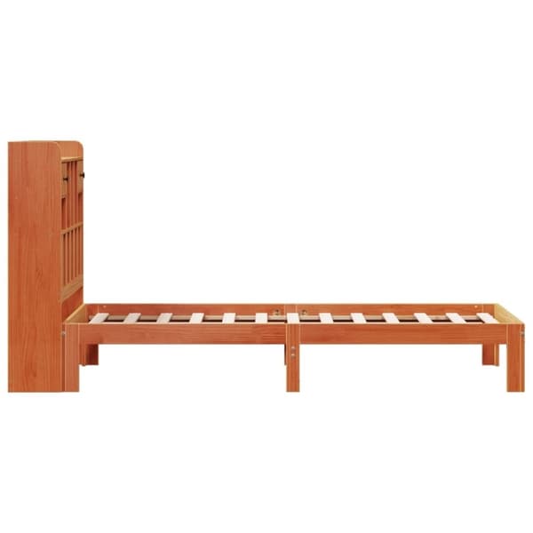 vidaXL Seng med bokhylle uten madrass voksbrun 90x200 cm heltre furu