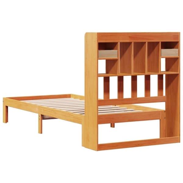 vidaXL Seng med bokhylle uten madrass voksbrun 90x200 cm heltre furu