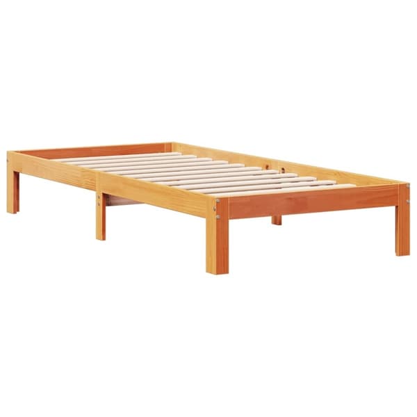 vidaXL Seng med bokhylle uten madrass voksbrun 90x200 cm heltre furu