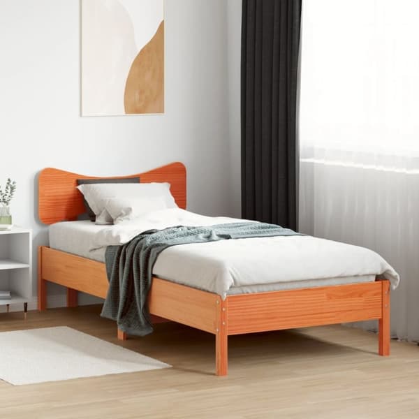 vidaXL Sängynrunko ilman patjaa vahanruskea 90x190 cm täysi mänty