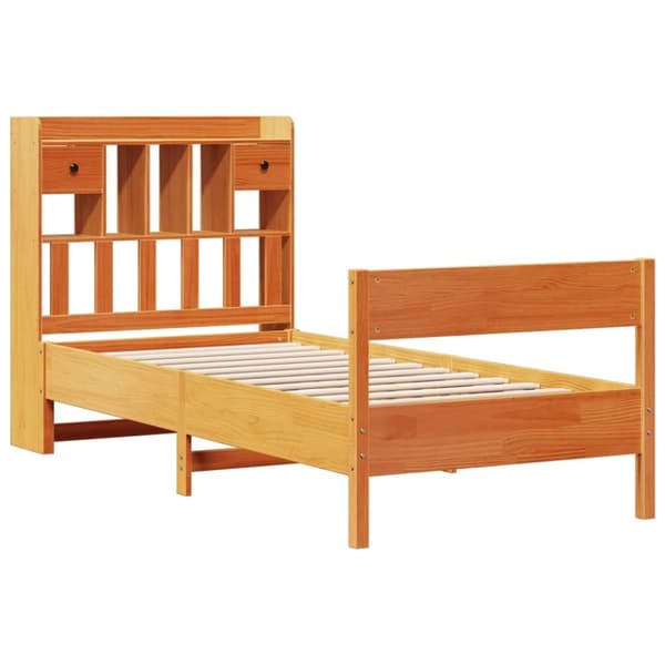 vidaXL seng med reol uden madras 90x190 cm massivt fyrretræ gyldenbrun