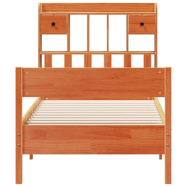 vidaXL seng med reol uden madras 90x190 cm massivt fyrretræ gyldenbrun