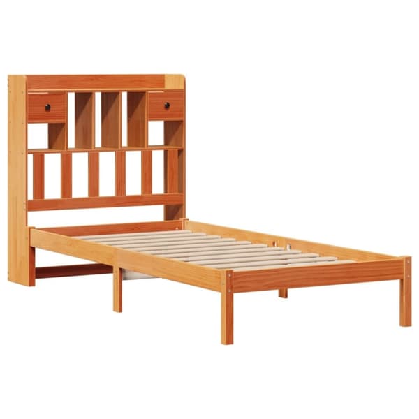 vidaXL seng med reol uden madras 90x190 cm massivt fyrretræ gyldenbrun