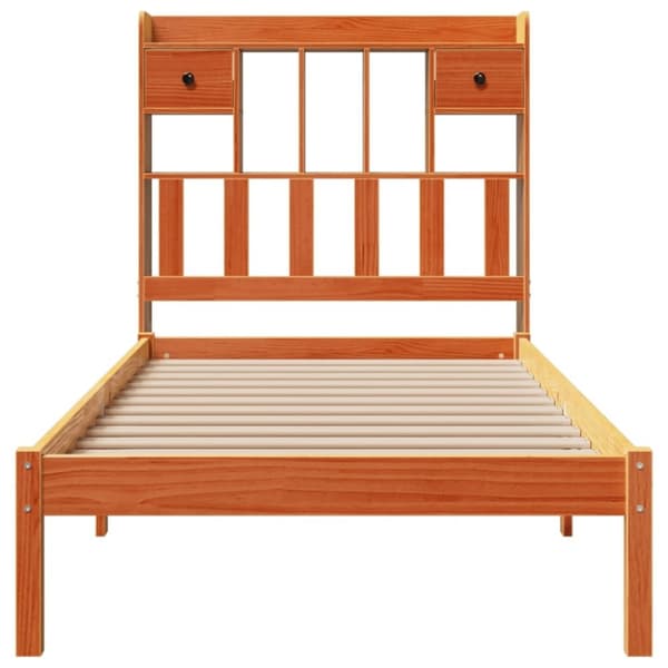 vidaXL seng med reol uden madras 90x190 cm massivt fyrretræ gyldenbrun