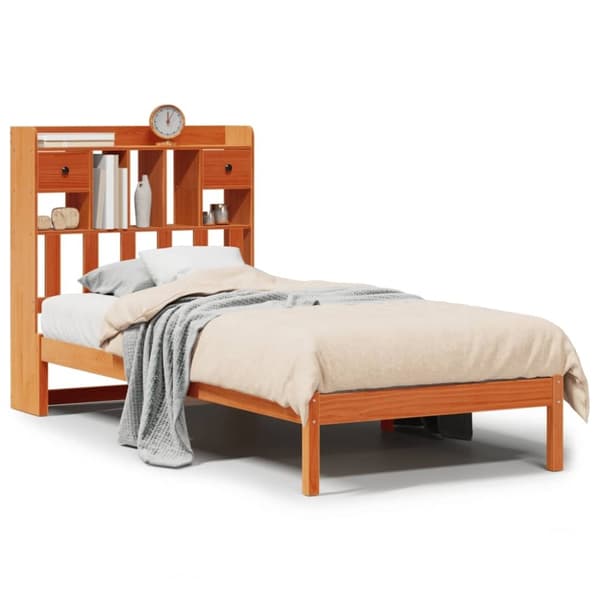vidaXL seng med reol uden madras 90x190 cm massivt fyrretræ gyldenbrun