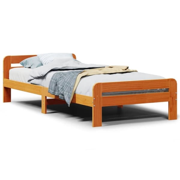 vidaXL Sängram utan madrass vaxbrun 75x190 cm massiv furu