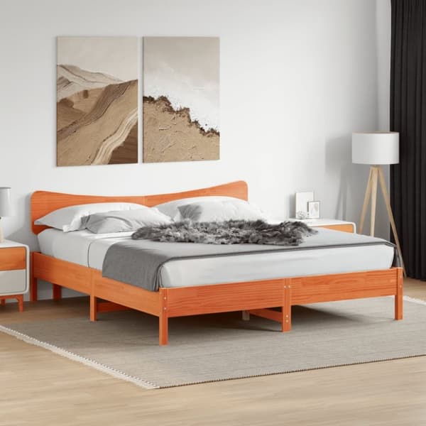 vidaXL sengeramme uden madras 200x200 cm massivt fyrretræ gyldenbrun