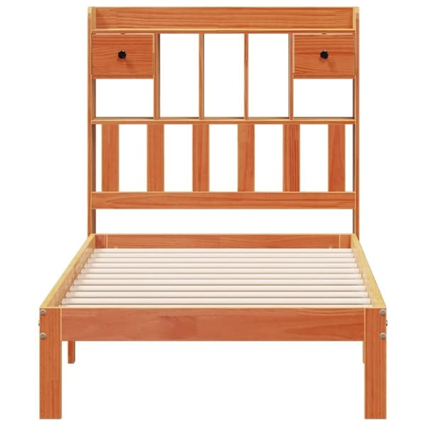 vidaXL Seng med bokhylle uten madrass voksbrun 90x190 cm heltre furu