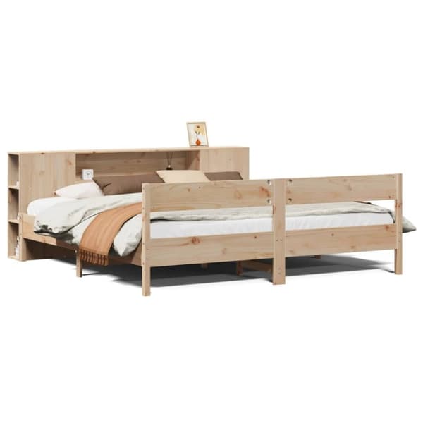 vidaXL Seng med bokhylle uten madrass 200x200 cm heltre furu