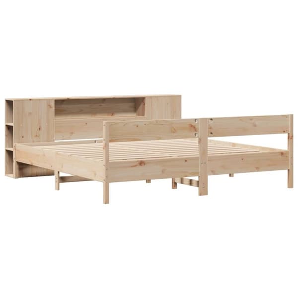 vidaXL Seng med bokhylle uten madrass 200x200 cm heltre furu