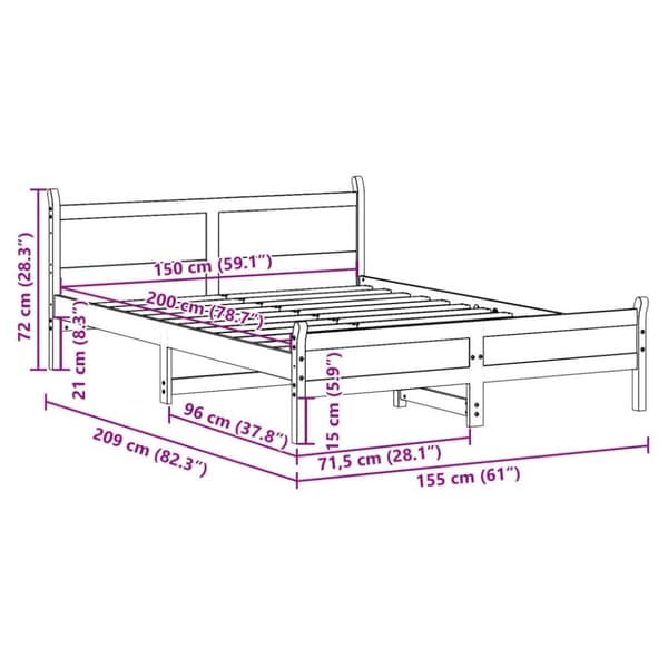vidaXL Sengeramme uten madrass 150x200 cm heltre furu