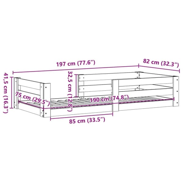 vidaXL Sängynrunko ilman patjaa 75x190 cm täysi mänty