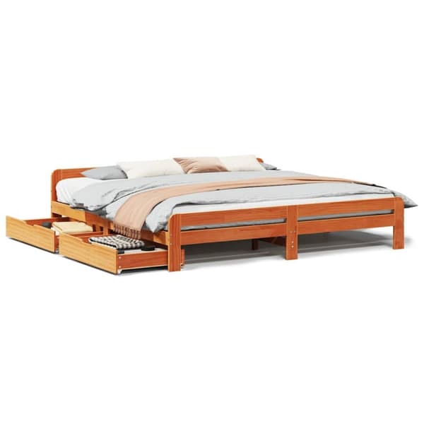 vidaXL sengeramme uden madras 180x200 cm massivt fyrretræ gyldenbrun