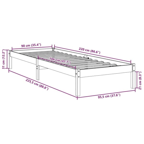 vidaXL ekstra lang sengeramme uden madras 90x220 cm massivt fyrretræ