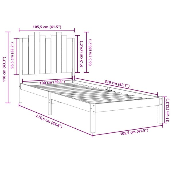 vidaXL ekstra lang sengeramme uden madras 100x210 cm massivt træ