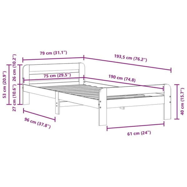 vidaXL Sengeramme uten madrass 75x190 cm heltre furu