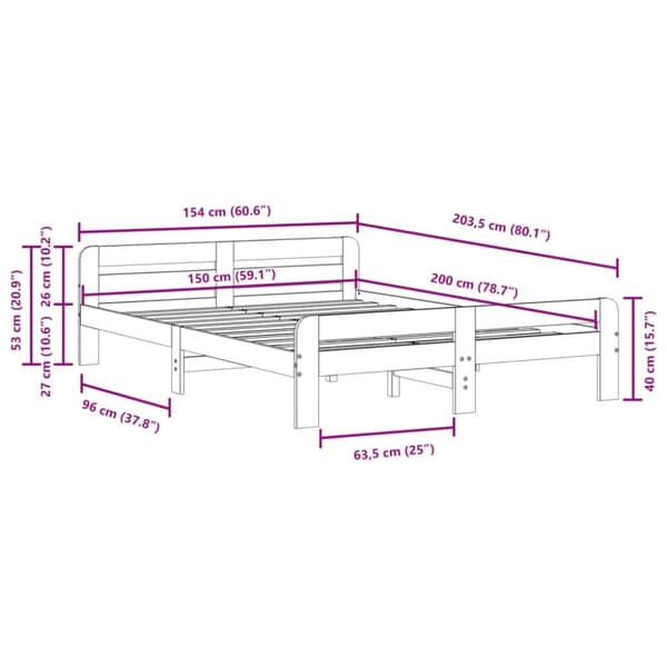 vidaXL Sengeramme uten madrass brun 150x200 cm heltre furu