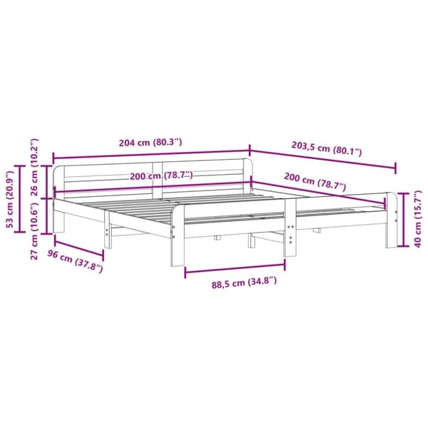 vidaXL Sengeramme med madrass 200x200 cm heltre furu