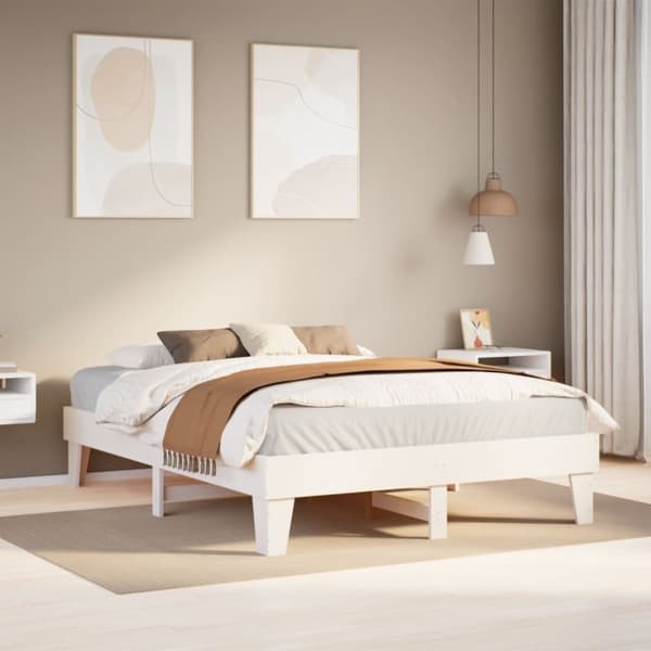 vidaXL Sängynrunko ilman patjaa valkoinen 140x200 cm täysi mänty