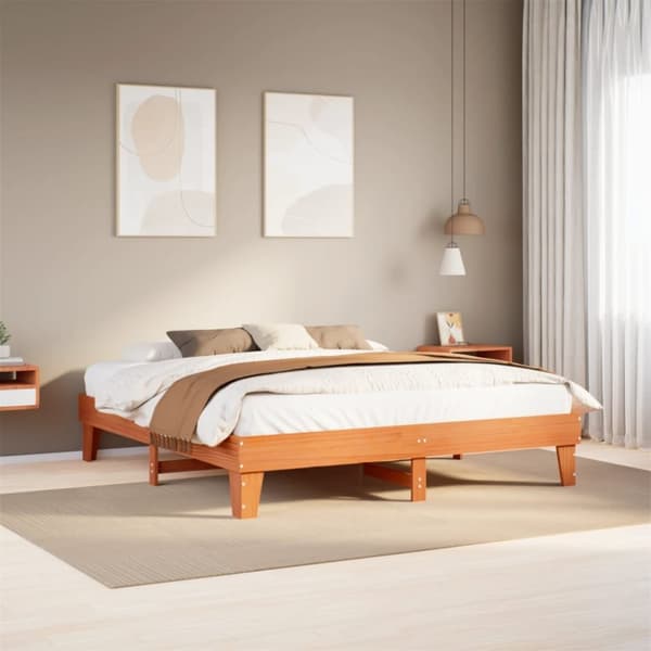 vidaXL sengeramme uden madras 180x200 cm massivt fyrretræ gyldenbrun