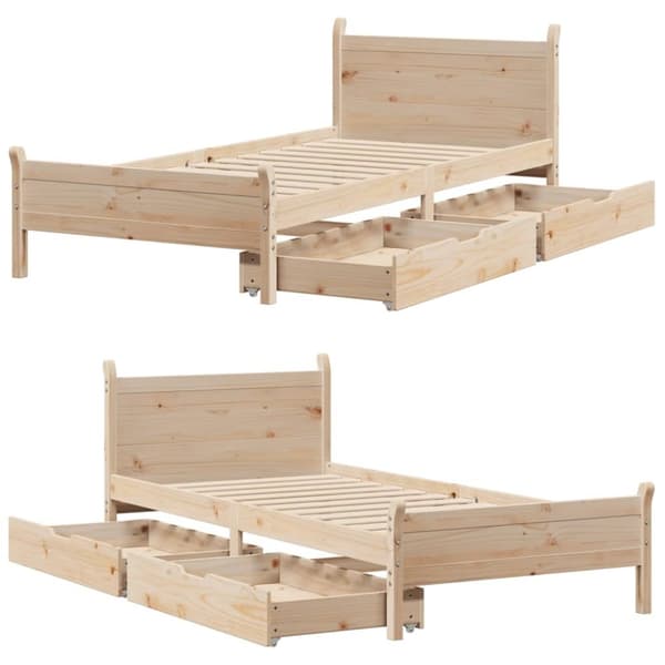 vidaXL Sängynrunko ilman patjaa 75x190 cm täysi mänty