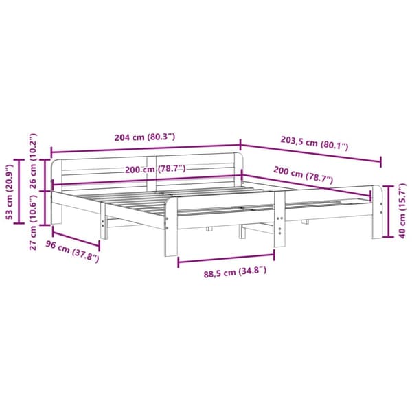 vidaXL sengeramme uden madras 200x200 cm massivt fyrretræ hvid