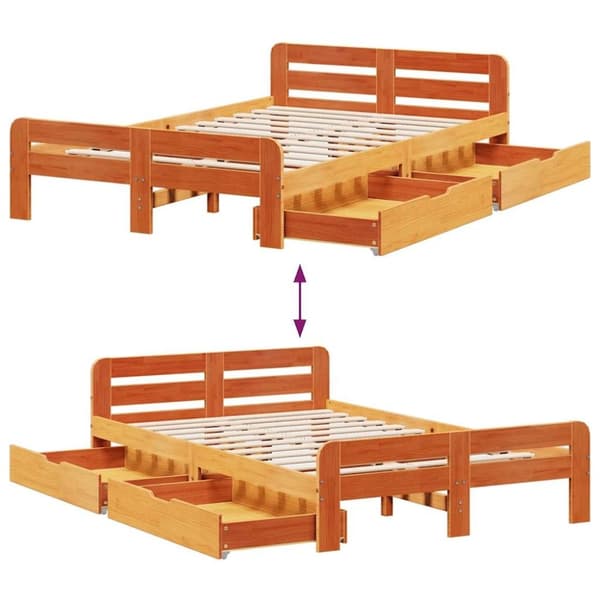 vidaXL Sengeramme uten madrass voksbrun 120x200 cm heltre furu