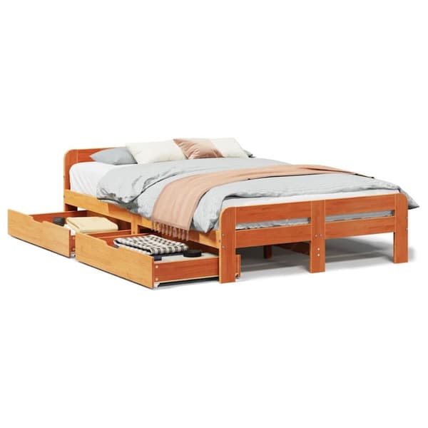 vidaXL Sengeramme uten madrass voksbrun 120x200 cm heltre furu