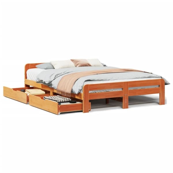 vidaXL sengeramme uden madras 140x190 cm massivt fyrretræ gyldenbrun
