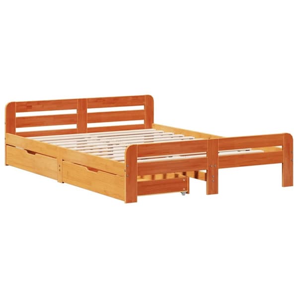 vidaXL sengeramme uden madras 140x190 cm massivt fyrretræ gyldenbrun