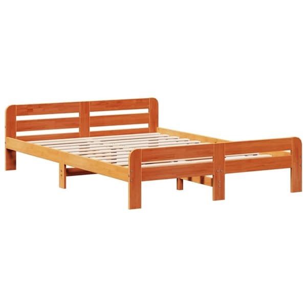 vidaXL sengeramme uden madras 140x190 cm massivt fyrretræ gyldenbrun