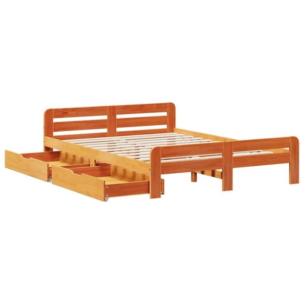 vidaXL sengeramme uden madras 140x190 cm massivt fyrretræ gyldenbrun