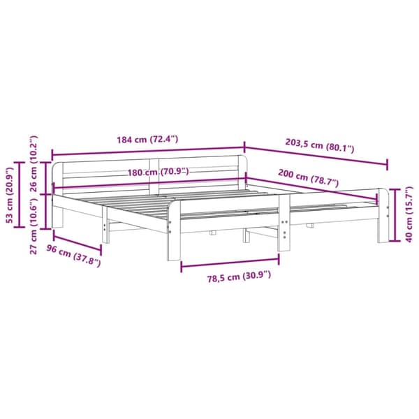 vidaXL Sängram utan madrass vaxbrun 180x200 cm massiv furu