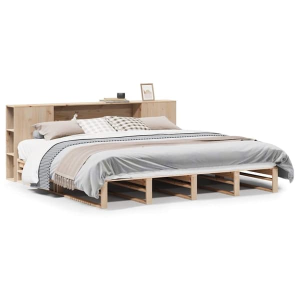 vidaXL seng med reol uden madras 200x200 cm massivt træ