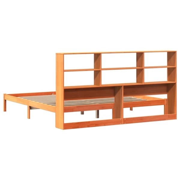 vidaXL Seng med bokhylle uten madrass voksbrun 180x200 cm heltre furu