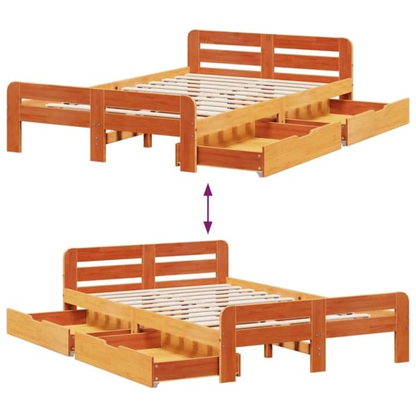 vidaXL Sengeramme uten madrass brun 135x190 cm heltre furu