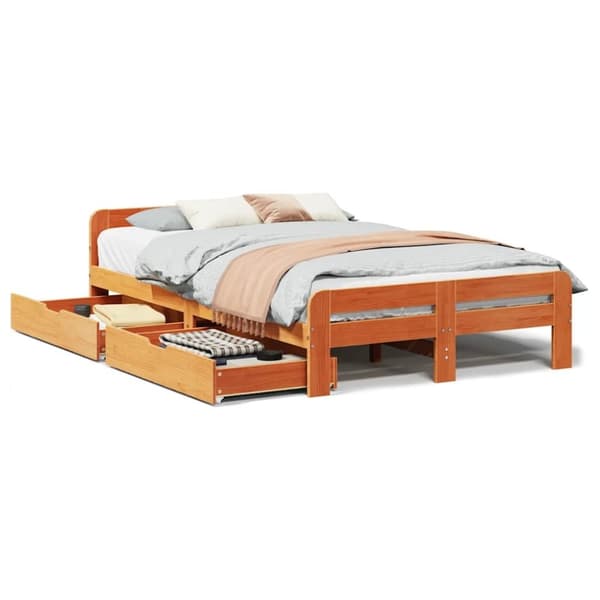 vidaXL Sengeramme uten madrass brun 135x190 cm heltre furu