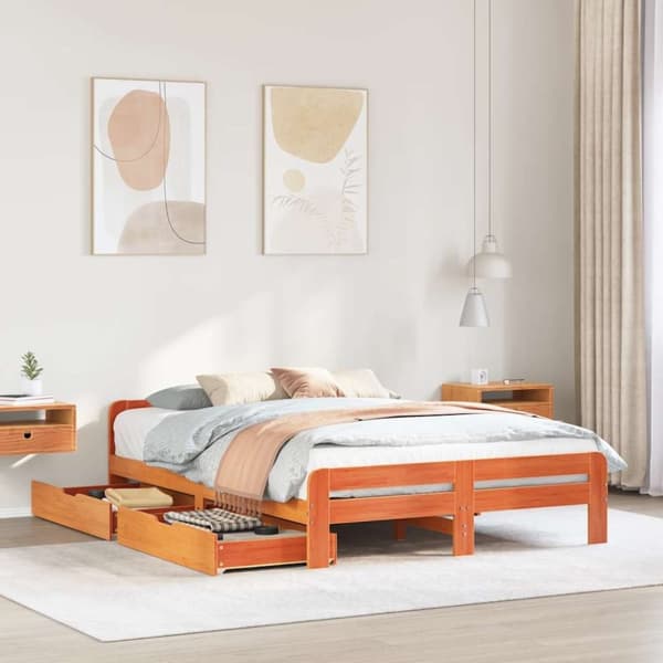 vidaXL Sengeramme uten madrass voksbrun 140x190 cm heltre furu