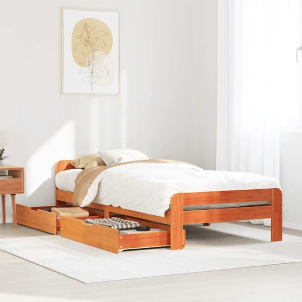 vidaXL Sängynrunko ilman patjaa vahanruskea 75x190 cm täysi mänty