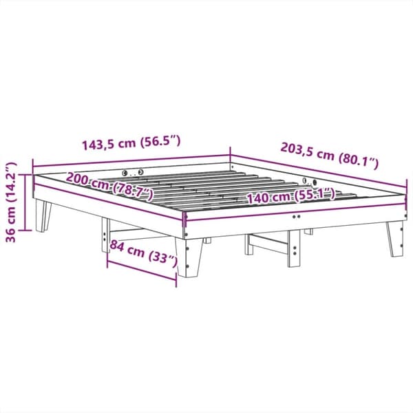 vidaXL Sängram utan madrass vaxbrun 140x200 cm massiv furu