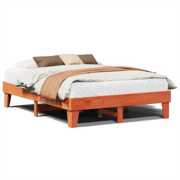vidaXL Sängram utan madrass vaxbrun 140x200 cm massiv furu