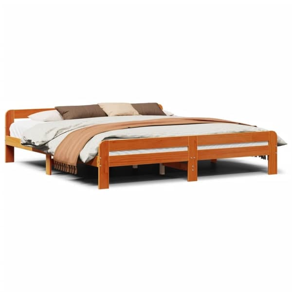 vidaXL Sängynrunko ilman patjaa vahanruskea 200x200 cm täysi mänty