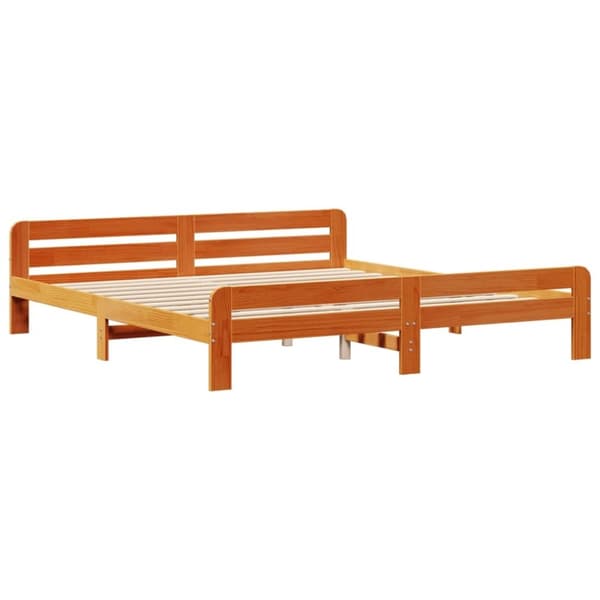 vidaXL Sängynrunko ilman patjaa vahanruskea 200x200 cm täysi mänty